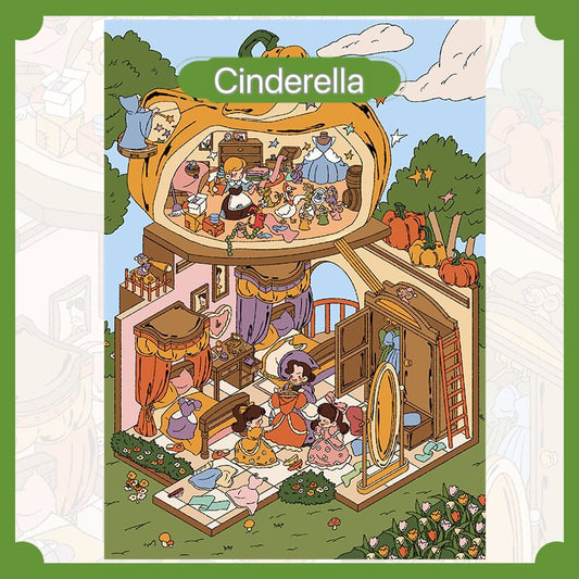 Scene sticker titled “Cinderella”, featuring a whimsical dressing scene