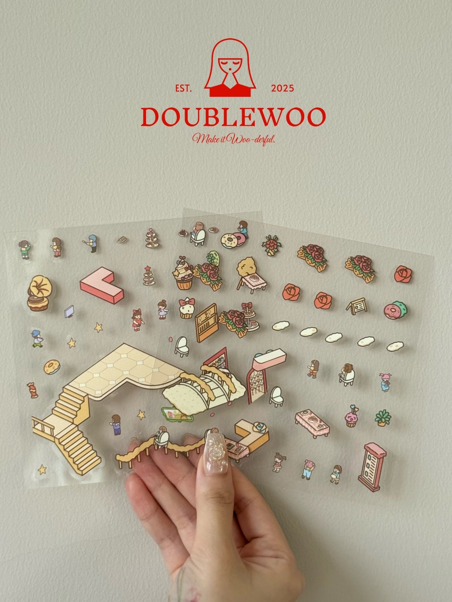 Cotton Candy Diner scene sticker – cute pink DIY journaling sticker by DOUBLEWOO