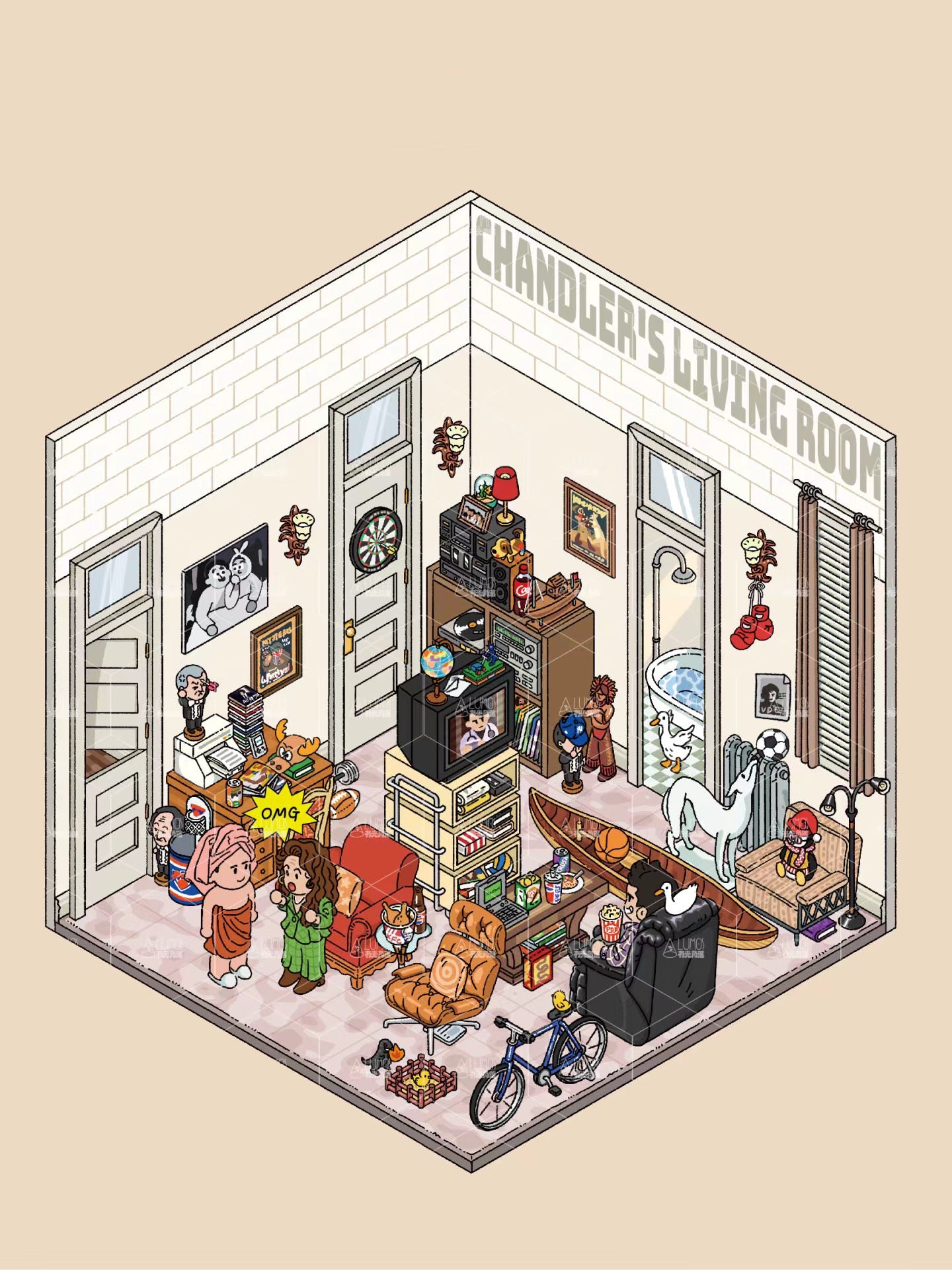 Scene sticker of Chandler's Living Room from DOUBLEWOO Friends Series
