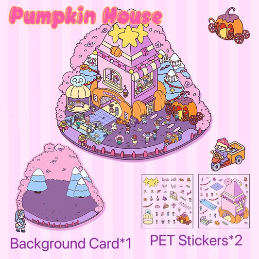 DOUBLEWOO Pumpkin House scene sticker - includes stickers background card and scene guides