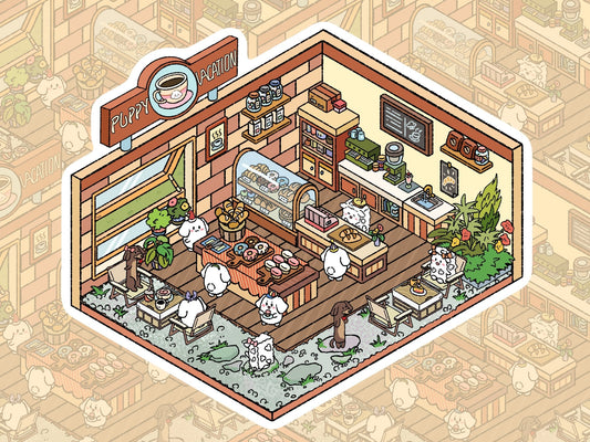 DOUBLEWOO Puppy Cafe sticker scene – adorable DIY journaling with drink and dessert theme