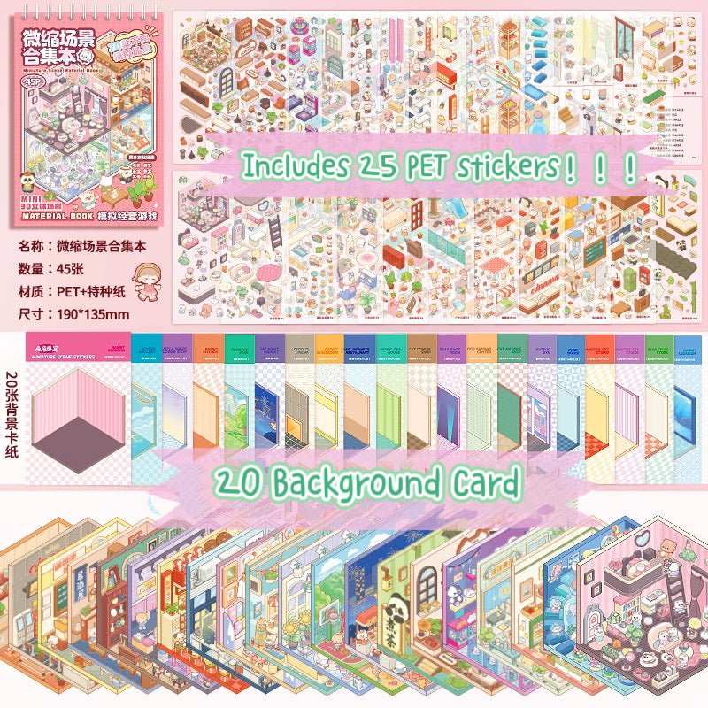 Full set of DOUBLEWOO Telado 1.0 Sticker Book – 25 PET sheets and 20 background cards