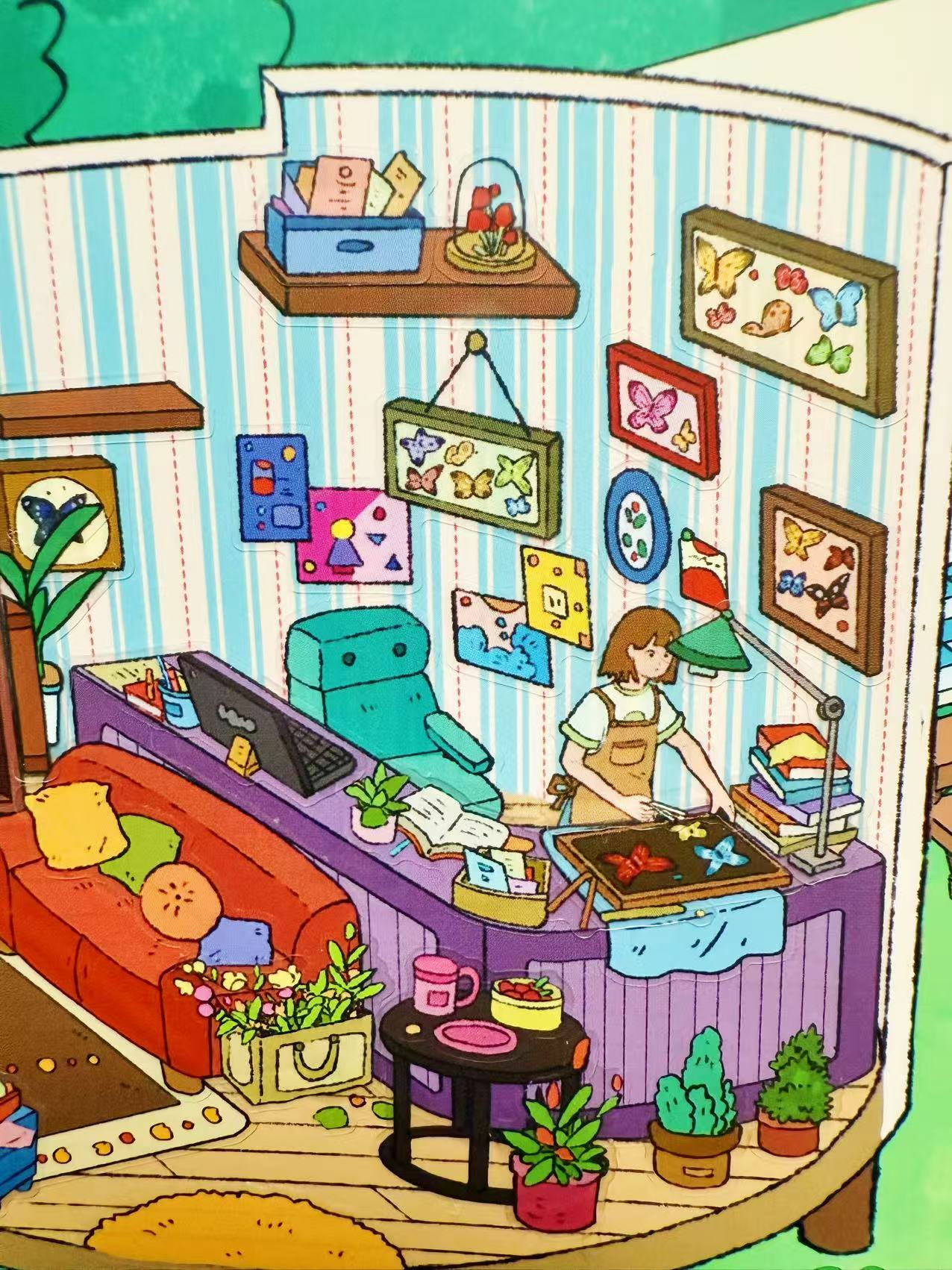 Colorful illustration of a cozy living room with furniture and decor