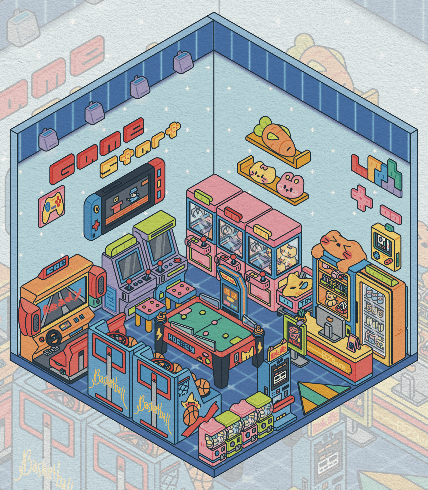 WAKUWAKU 2.0 Arcade scene – PET sticker for journaling and creative DIY