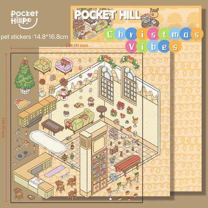  Pocket Hill Christmas themed sticker set – tree, fireplace, warm holiday vibes by DOUBLEWOO