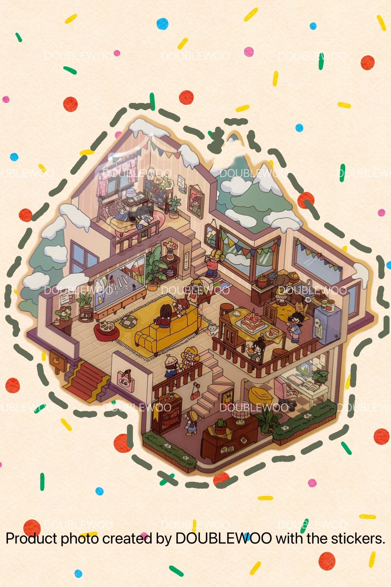 Cozy Winter Party scene sticker finished creation – DIY journaling decoration by DOUBLEWOO