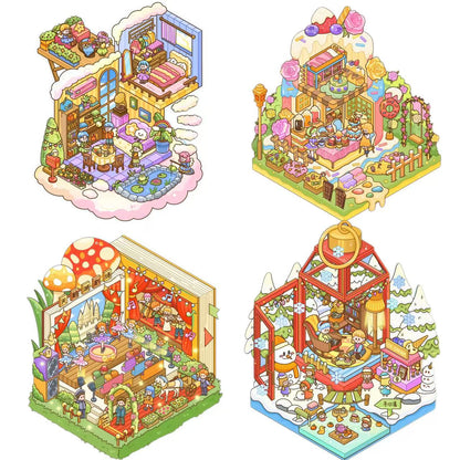 fairy tale series scenery sticker set – full collection featuring Living in the Clouds, Winter Prologue, Sweet Manor, and Midsummer Night Theatre scenes