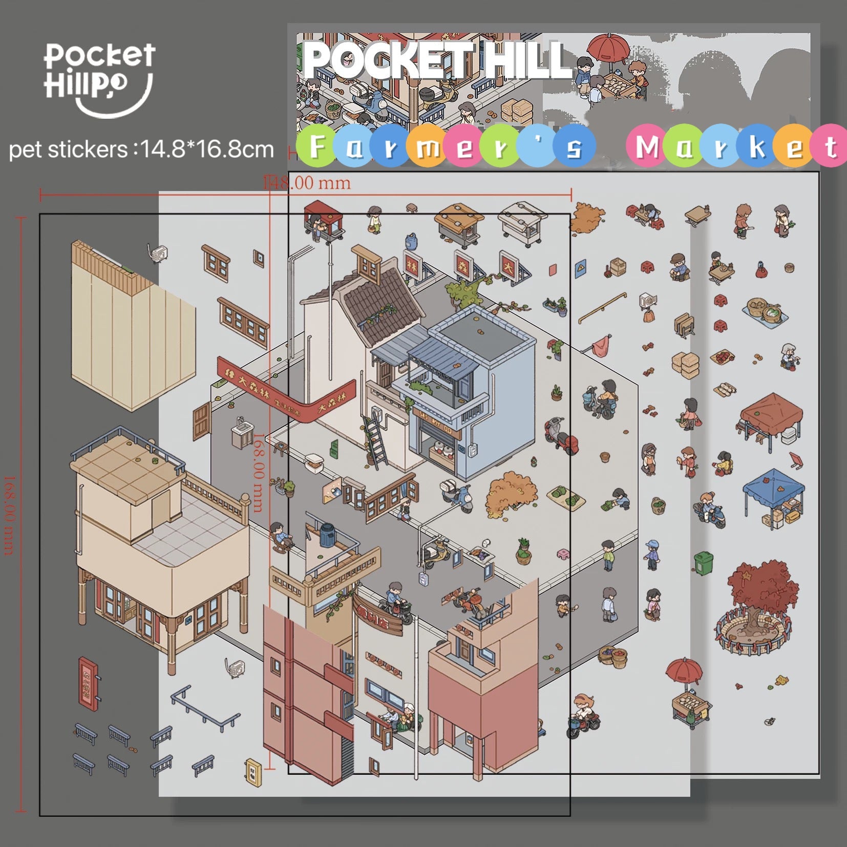 Bustling farmer’s market sticker – food stalls and street scenes – Pocket Hill By DOUBLEWOO