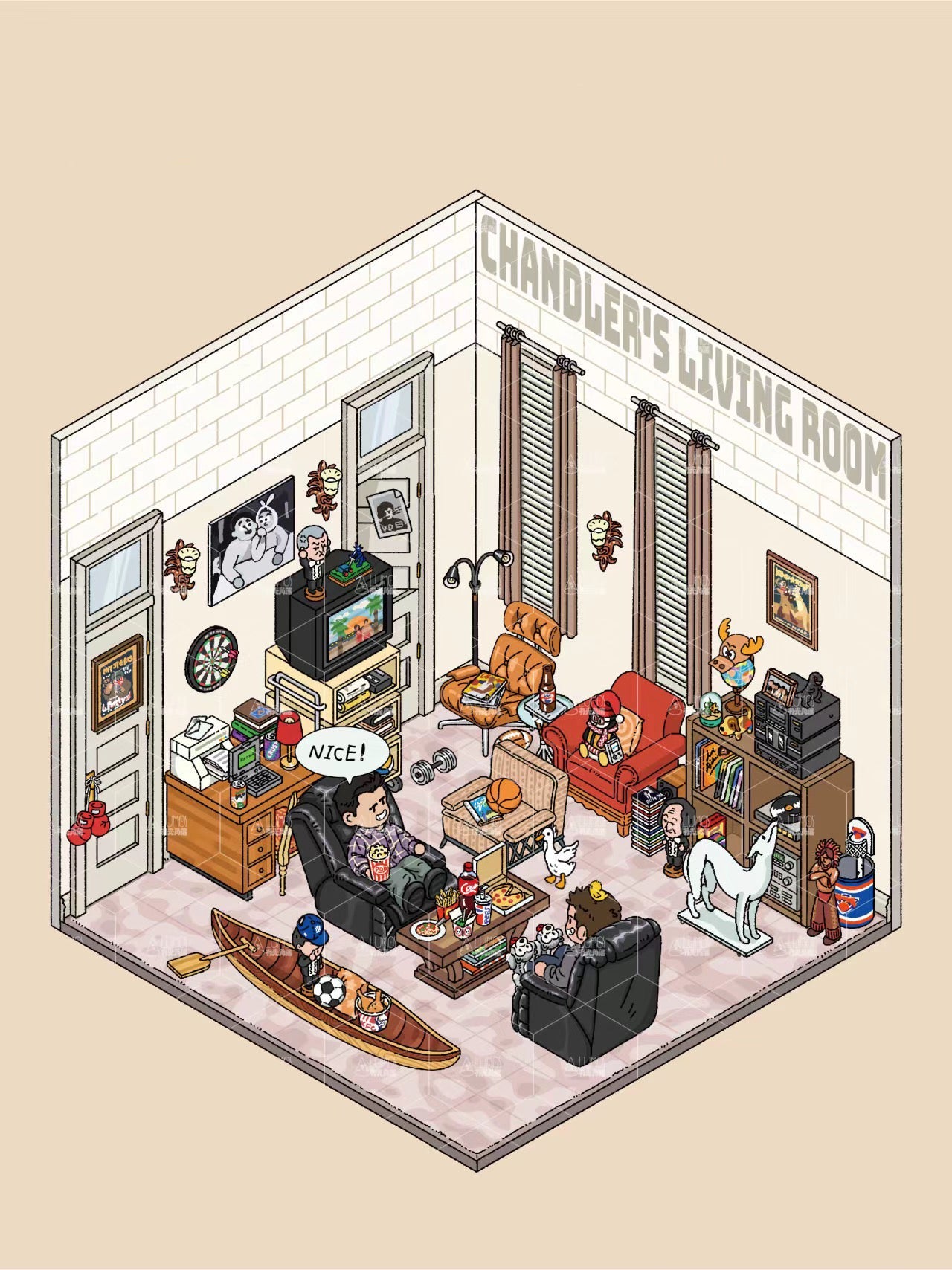 Scene sticker of Chandler's Living Room from DOUBLEWOO Friends Series