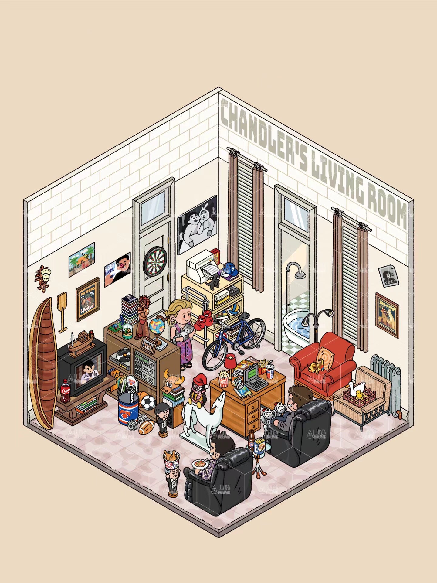 Scene sticker of Chandler's Living Room from DOUBLEWOO Friends Series