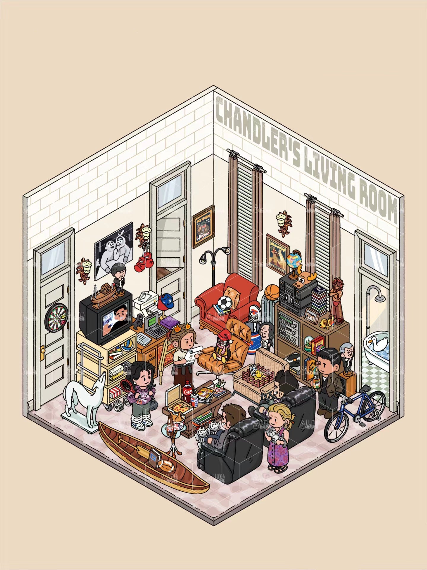 Scene sticker of Chandler's Living Room from DOUBLEWOO Friends Series
