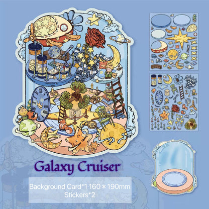 DOUBLEWOO Prince of the Stars Sticker - Galaxy Cruiser scene - Includes background card and stickers