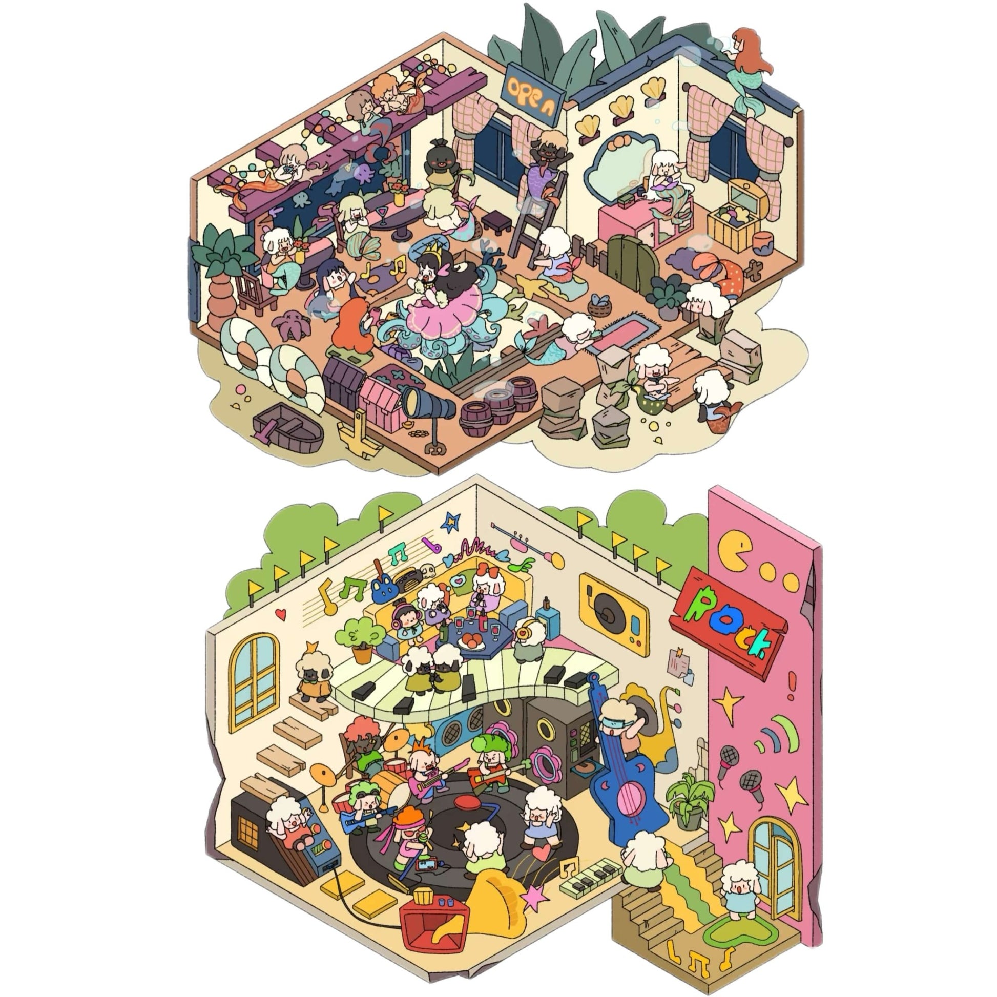 HEYBOO Series – Mermaid Party and Music Hut DIY scene stickers – DOUBLEWOO