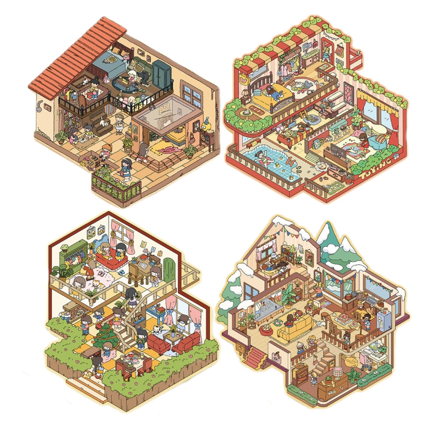 DOUBLEWOO Home party season scene sticker-4 DIY scenery stickers for collectors