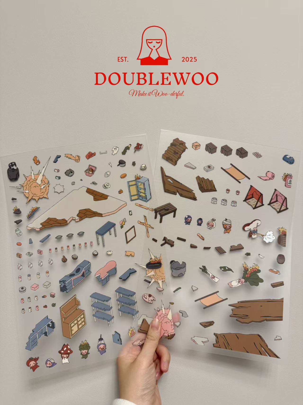 Contents of the ”Meteor Apocalypse” scene sticker set – includes  two PET stickers - detail