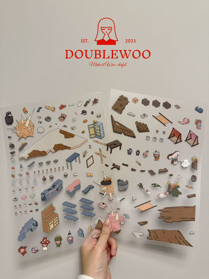 Contents of the ”Meteor Apocalypse” scene sticker set – includes  two PET stickers - detail