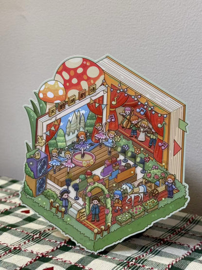 Assembled scene – Midsummer Night Theatre stickers arranged into a glowing midsummer performance setting