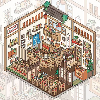 Illustration of a detailed interior design with furniture and decor elements.