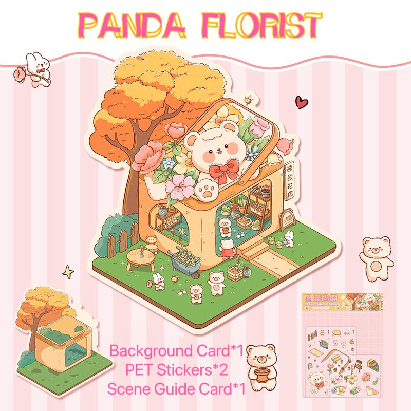 DOUBLEWOO Panda Florist scene sticker – DIY journaling decoration by DOUBLEWOO