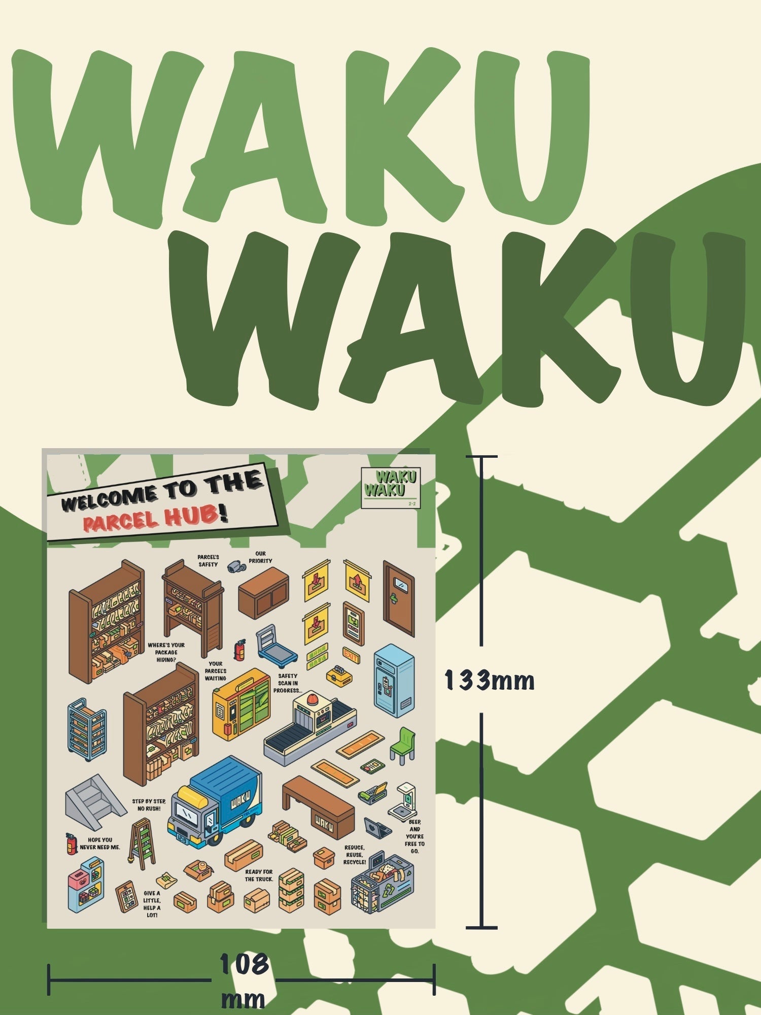 Close-up of DOUBLEWOO WAKUWAKU 2.0 PET stickers – colorful, waterproof scenery decals