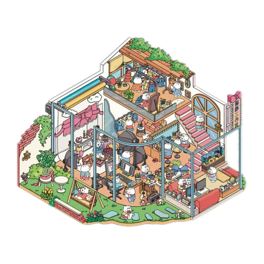 Finished DIY scene using PHOTO STUDIO sticker set – completed two-floor photo studio with cute cartoon characters and detailed interior design