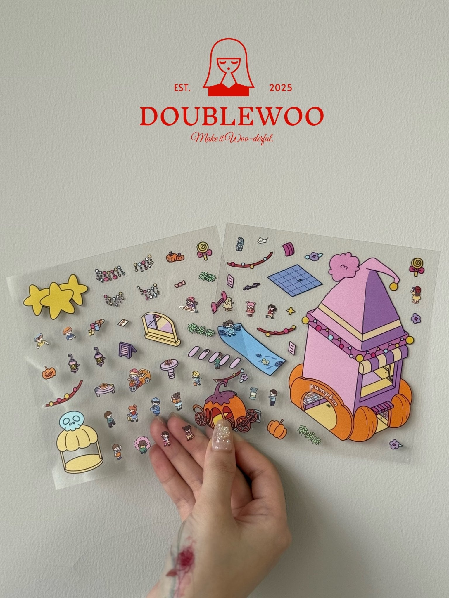 Pumpkin House scene sticker – cute pink DIY journaling sticker by DOUBLEWOO