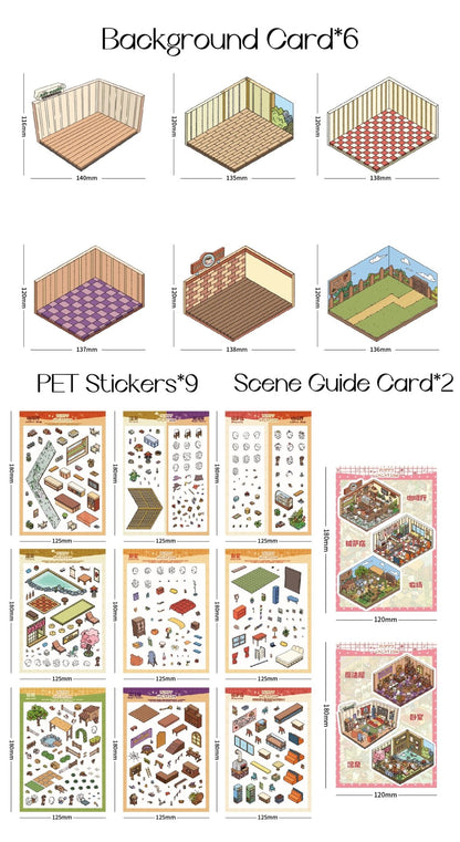 DOUBLEWOO Puppy’s vacation 2.0 scene sticker includes 6 background cards，9 PET stickers and 2 scene guide cards