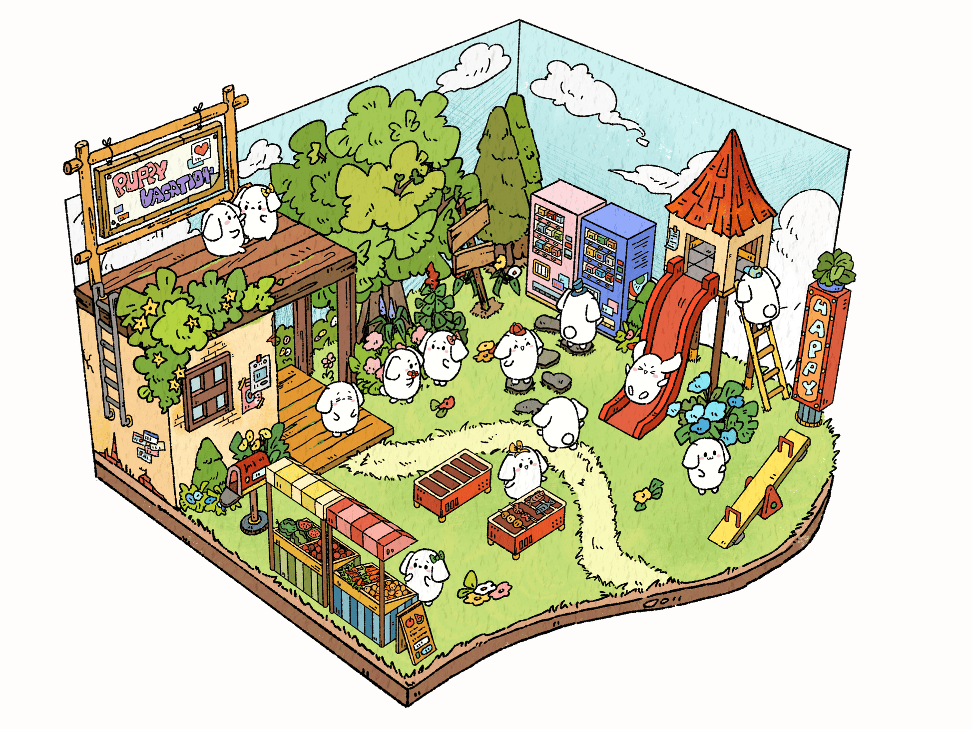 Playground and nature scene with puppies – scenery sticker from DOUBLEWOO Puppy Vacation
