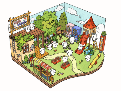 Playground and nature scene with puppies – scenery sticker from DOUBLEWOO Puppy Vacation
