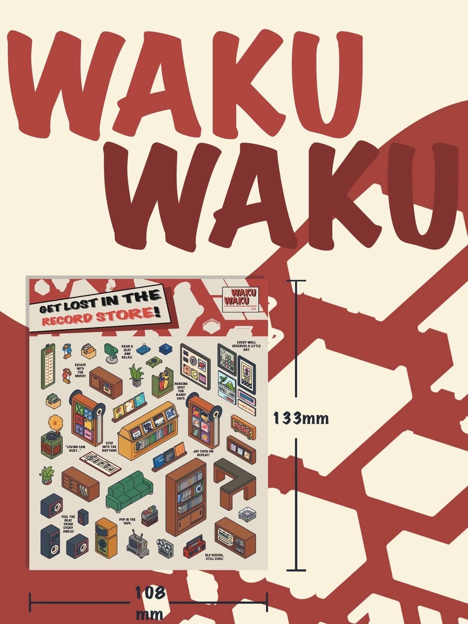 Close-up of DOUBLEWOO WAKUWAKU 2.0 PET stickers – colorful, waterproof scenery decals