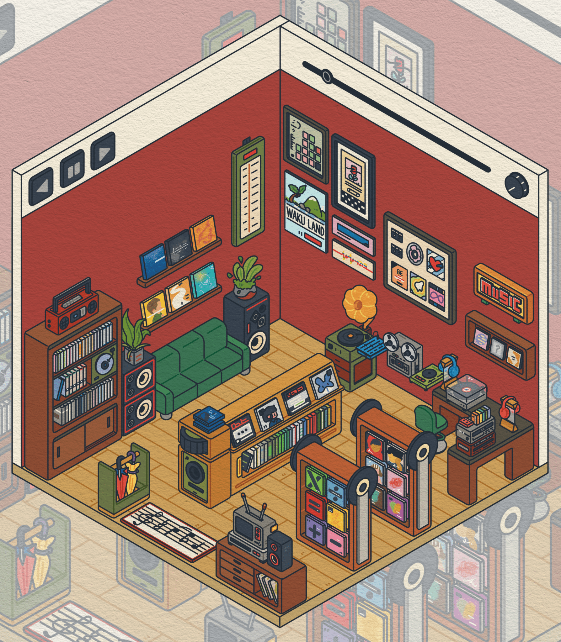 WAKUWAKU 2.0 Record Store scene – PET sticker for journaling and creative DIY
