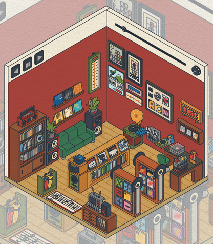 WAKUWAKU 2.0 Record Store scene – PET sticker for journaling and creative DIY