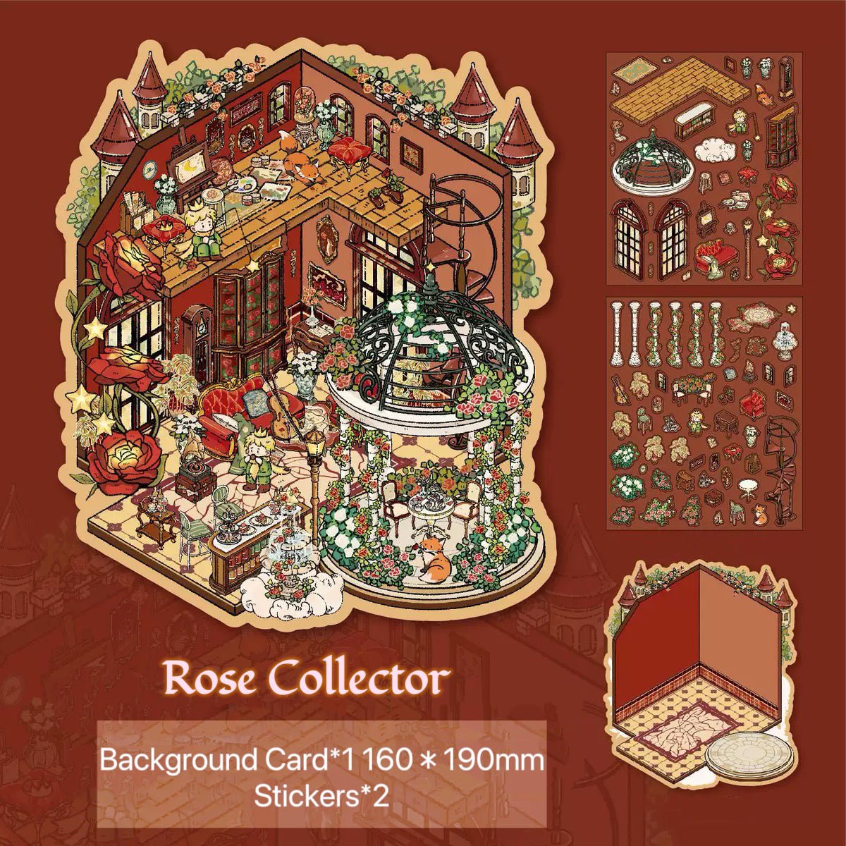 DOUBLEWOO Prince of the Stars Sticker - Rose Collector scene - Includes background card and stickers