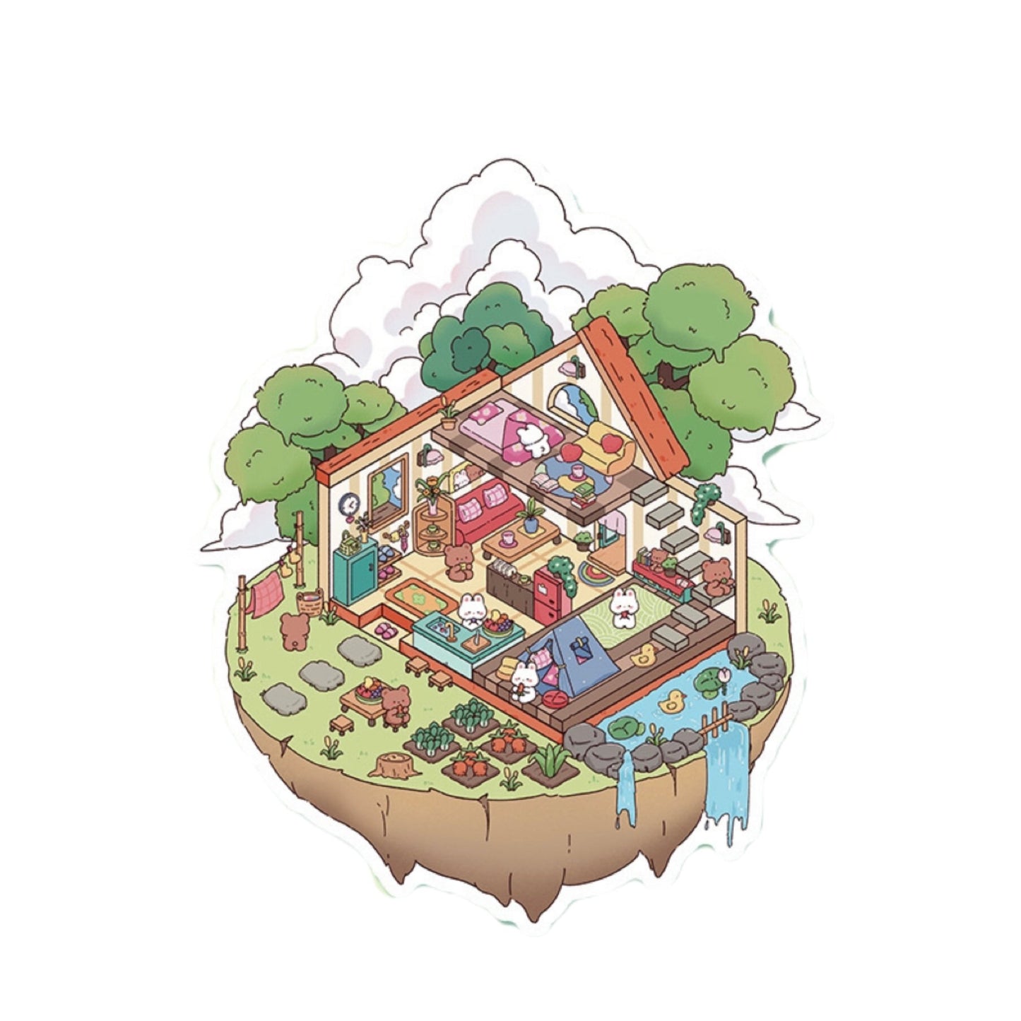 Sky Island Treehouse scene sticker – floating island DIY journaling decoration from DOUBLEWOO