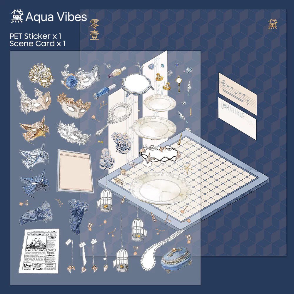 Aqua Vibes masquerade sticker with magical elements