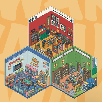 WAKUWAKU 2.0 DIY Scenery Sticker Set – Arcade, Parcel Hub & Record Store – DOUBLEWOO exclusive