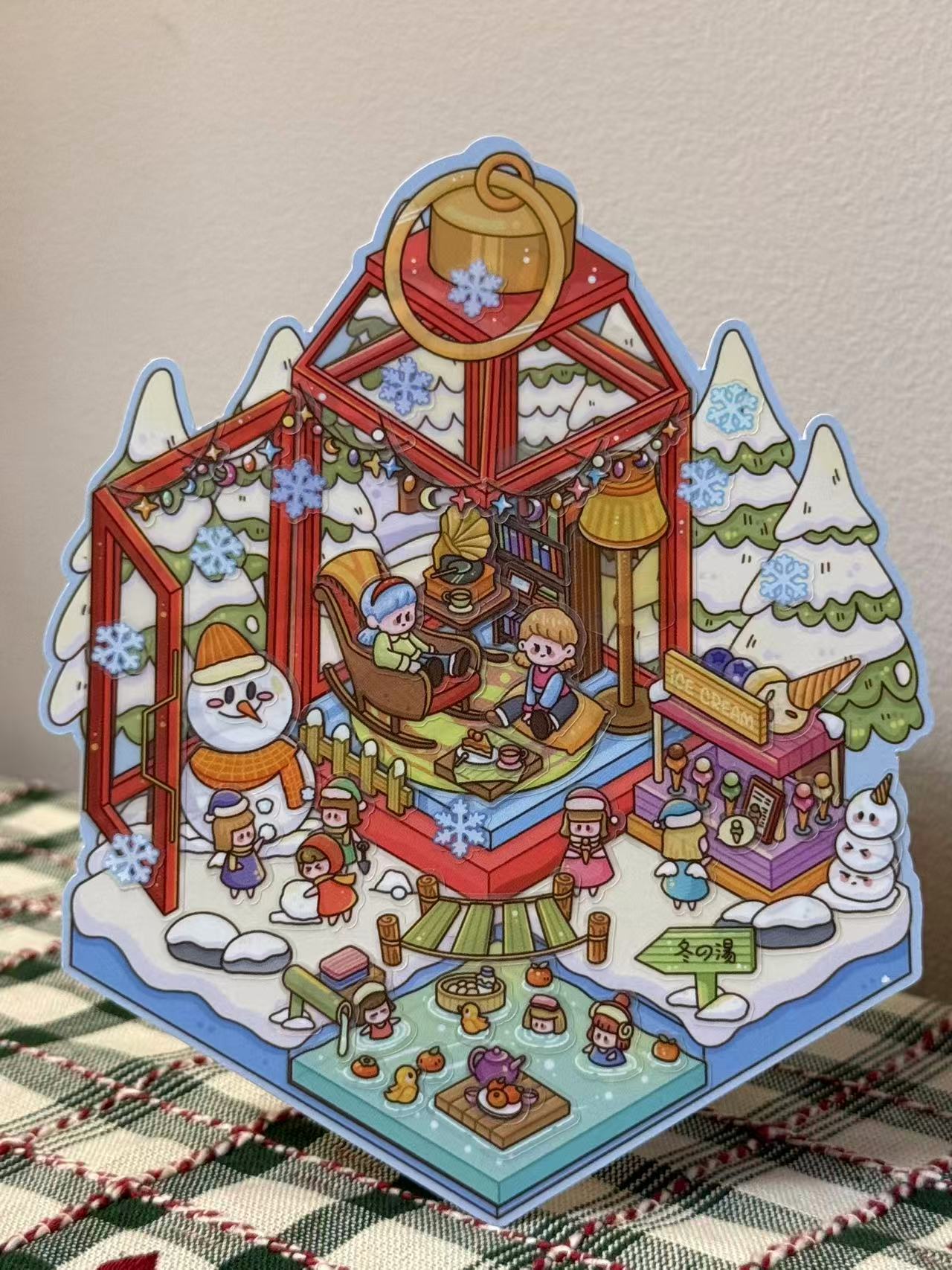 Completed scenery – Winter Prologue sticker set featuring snowy cabins and serene winter atmosphere