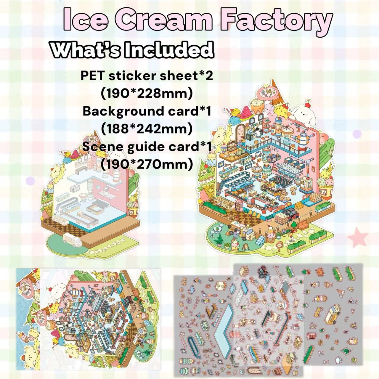 Ice Cream Factory playset with included materials on a colorful background