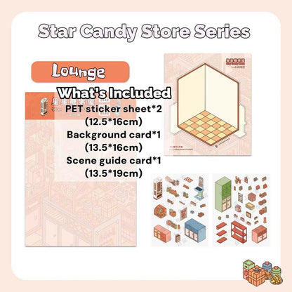 Star Candy Store Series Lounge set with included items on a light pink background