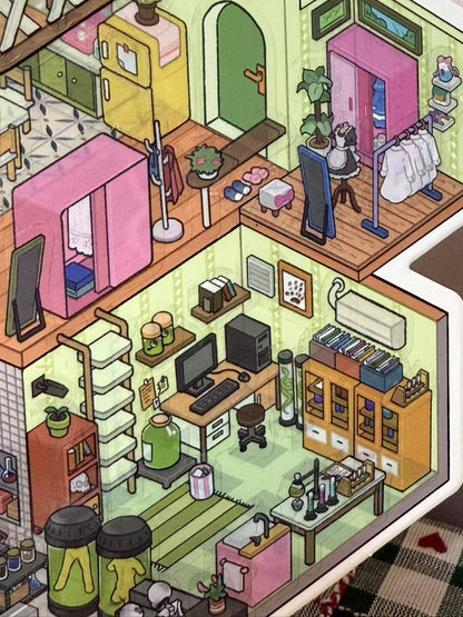 Isometric illustration of a small apartment interior with furniture and decor.
