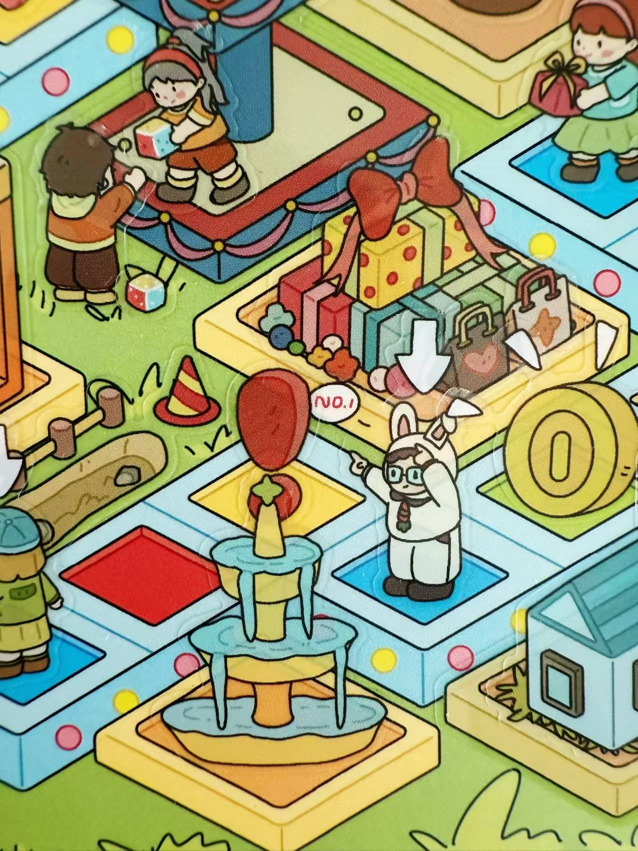 Colorful isometric illustration of a toy store with various toys and children playing.