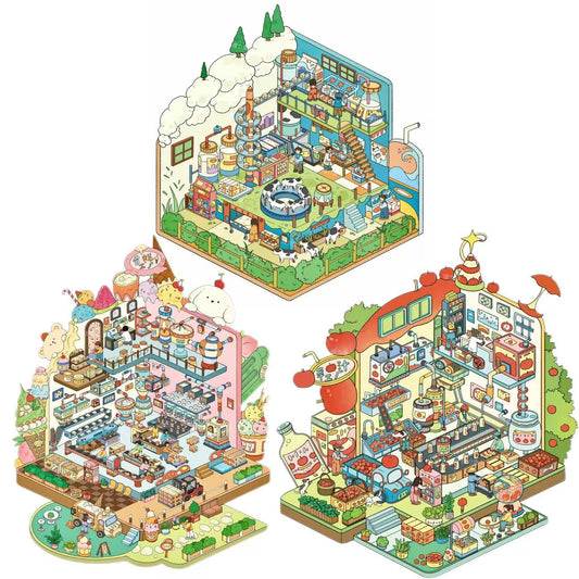 Isometric illustration of a colorful miniature city with various buildings and activities.